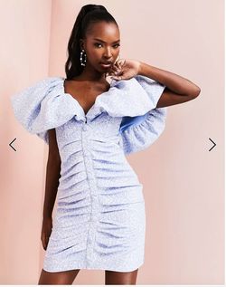 Asos Luxe Blue Size 4 Nightclub Jersey Cocktail Dress on Queenly