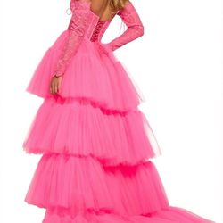 Style 55453 Sherri Hill Pink Size 0 Floor Length Prom Train Dress on Queenly
