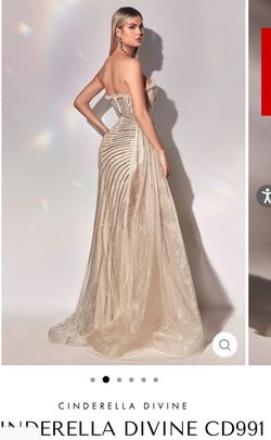 Style CD991 Cinderella Divine Nude Size 8 Medium Height Strapless Floor Length Side slit Dress on Queenly