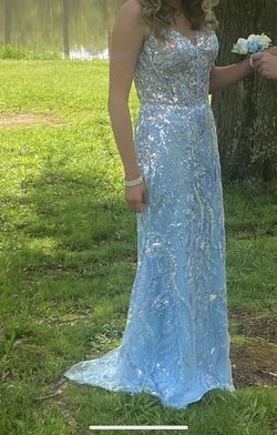 Sherri Hill Blue Size 6 Winter Formal Pageant Floor Length A-line Dress on Queenly