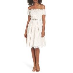 Eliza J White Size 10 Bridal Shower Belt Party Cocktail Dress on Queenly