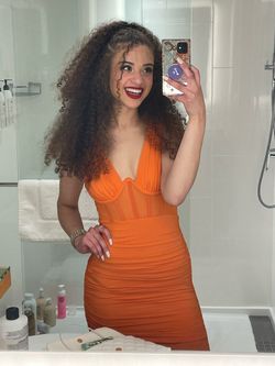 shein Orange Size 4 Prom Nightclub Plunge Jersey Pageant Cocktail Dress on Queenly