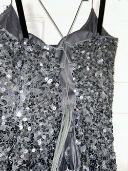 Style 3290 Primavera Silver Size 14 Black Tie Corset Side slit Dress on Queenly