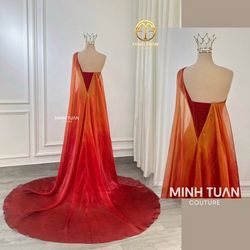 Style custom made minh tuan Red Size 2 Cape Jewelled Medium Height Pageant Mermaid Dress on Queenly