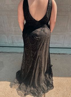 Style 7939 royalqueens Black Size 16 Plunge Backless Tall Height Medium Height Train Dress on Queenly