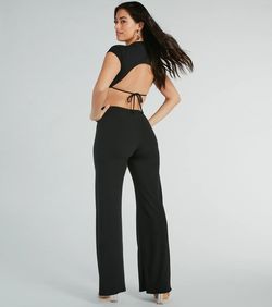Style 06502-2485 Windsor Black Size 4 Backless Jersey 06502-2485 Cut Out Jumpsuit Dress on Queenly