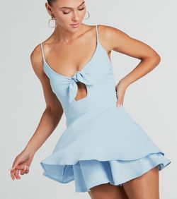 Style 06403-0371 Windsor Blue Size 4 Flare V Neck Keyhole Jumpsuit Dress on Queenly