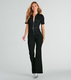 Style 06602-0471 Windsor Black Size 4 High Neck Belt Mini Jumpsuit Dress on Queenly
