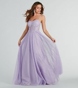 Style 05004-0215 Windsor Purple Size 4 05004-0215 Sheer Ball Gown Straight Dress on Queenly