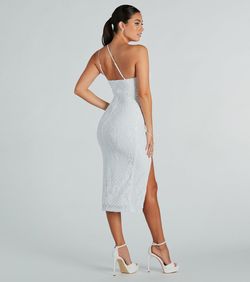 Style 05001-1643 Windsor White Size 4 One Shoulder Sheer Side slit Dress on Queenly
