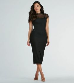 Style 05102-5540 Windsor Black Size 4 Sleeves Sheer Sorority Cocktail Dress on Queenly