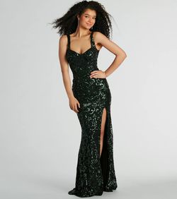 Style 05002-7957 Windsor Green Size 0 Quinceanera Floor Length Sheer Side slit Dress on Queenly
