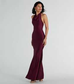 Style 05002-7721 Windsor Purple Size 4 Sorority Backless Halter Mermaid Dress on Queenly