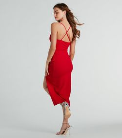 Style 05101-3260 Windsor Red Size 4 V Neck Sorority Side slit Dress on Queenly