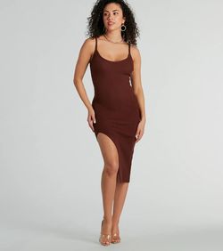 Style 06005-1942 Windsor Brown Size 4 Jersey Floor Length Side slit Dress on Queenly