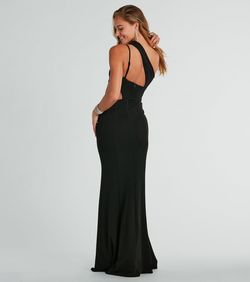 Style 05002-8217 Windsor Black Size 16 Floor Length V Neck Tall Height Mermaid Dress on Queenly
