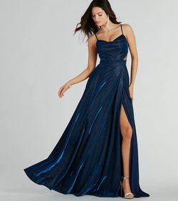 Style 05002-2852 Windsor Blue Size 0 A-line Cut Out Spaghetti Strap Side slit Dress on Queenly