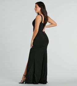 Style 05002-8196 Windsor Black Size 0 Square Neck Cocktail Corset Side slit Dress on Queenly
