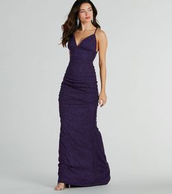 Style 05002-8314 Windsor Purple Size 0 Bridesmaid Tall Height V Neck Shiny Mermaid Dress on Queenly