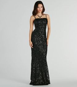 Style 05002-7942 Windsor Black Size 4 Sequined Military 05002-7942 Mermaid Dress on Queenly
