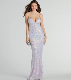 Style 05002-7935 Windsor Purple Size 0 Backless Floor Length Spaghetti Strap Shiny Mermaid Dress on Queenly