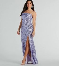 Style 05002-8089 Windsor Purple Size 0 Sequined Sheer Floor Length Side slit Dress on Queenly