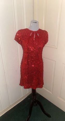Niki Bright Red Size 12 Midi Sequined Nightclub Cocktail Dress on Queenly