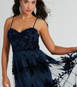 Style 05002-8132 Windsor Blue Size 4 Floral Spaghetti Strap Jersey Padded Pattern Straight Dress on Queenly