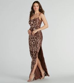 Style 05002-7156 Windsor Brown Size 8 Sequined Floor Length Side slit Dress on Queenly