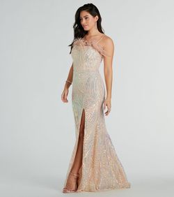 Style 05002-6937 Windsor Pink Size 0 Sequined Bridesmaid Jersey Side slit Dress on Queenly