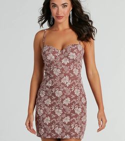 Style 05101-3177 Windsor Pink Size 8 Sweetheart Corset Military Floral Jersey Straight Dress on Queenly