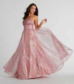 Style 05005-0133 Windsor Pink Size 6 05005-0133 Quinceanera Floor Length Corset Sheer Straight Dress on Queenly