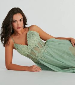 Style 05002-8010 Windsor Green Size 4 Military Floor Length Corset Straight Dress on Queenly