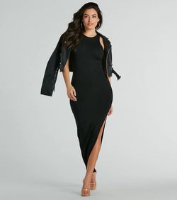 Style 05102-5588 Windsor Black Size 0 Jersey Wedding Guest Floor Length Mini Side slit Dress on Queenly