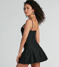 Style 05102-5590 Windsor Black Size 8 Square Neck Belt Mini Cocktail Dress on Queenly
