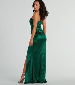 Style 05002-8487 Windsor Green Size 0 Tall Height Jersey Wedding Guest Strapless Side slit Dress on Queenly
