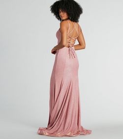 Style 05002-7967 Windsor Pink Size 4 Prom Padded Spaghetti Strap Side slit Dress on Queenly