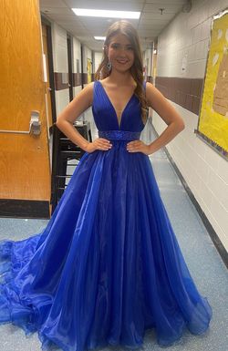 Ashley Lauren Blue Size 2 Medium Height Sheer A-line Dress on Queenly