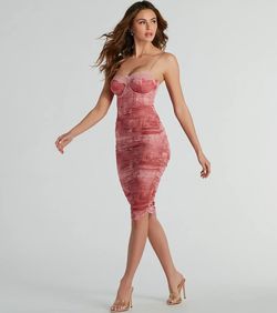 Style 05101-3267 Windsor Pink Size 4 Lace Padded Mini Print Sheer Cocktail Dress on Queenly