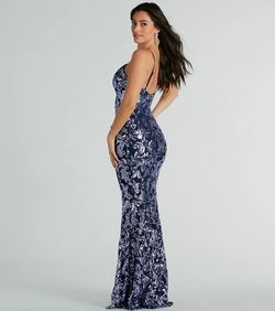 Style 05002-8220 Windsor Purple Size 4 Sheer Military Floor Length Mermaid Dress on Queenly