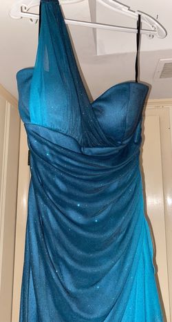 Blondie Nites Blue Size 12 Wedding Guest Plus Size Floor Length A-line Dress on Queenly