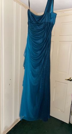 Blondie Nites Blue Size 12 Wedding Guest Plus Size Floor Length A-line Dress on Queenly