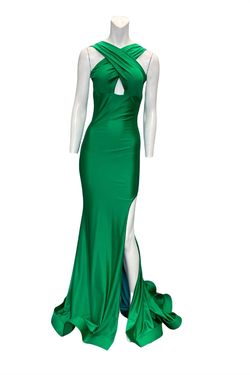 Style 1-160371787-3236 JESSICA ANGEL Green Size 4 Backless Keyhole Side slit Dress on Queenly