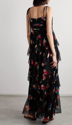 Style 1-1630092749-2168 Ulla Johnson Black Size 8 Print Silk Square Neck Ruffles Straight Dress on Queenly