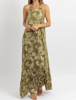 Style 1-2125475042-2696 DRESS FORUM Green Size 12 Floor Length Military Floral Halter Straight Dress on Queenly
