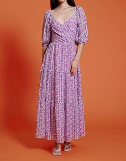 Style 1-2192583136-3471 LUCY PARIS Purple Size 4 Tall Height Sleeves Print Floral Straight Dress on Queenly