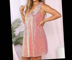 Style 1-2451654150-2696 Peach Love Pink Size 12 Free Shipping Plus Size Sequined Cocktail Dress on Queenly