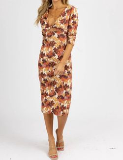 Style 1-2568579089-2696 ENDLESS BLU. Brown Size 12 Long Sleeve Side Slit Floral Plus Size Cocktail Dress on Queenly