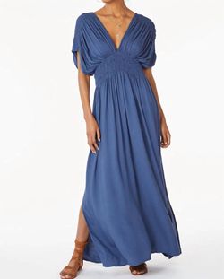 Style 1-2822520582-3855 bobi Blue Size 0 Side Slit V Neck Straight Dress on Queenly