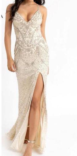 Style 3724 Primavera Nude Size 00 Jewelled Pageant Floor Length Side slit Dress on Queenly